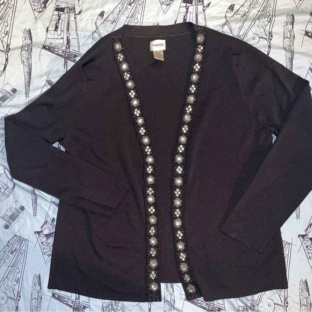 Chico's Black Cardigan with Embellished Trim